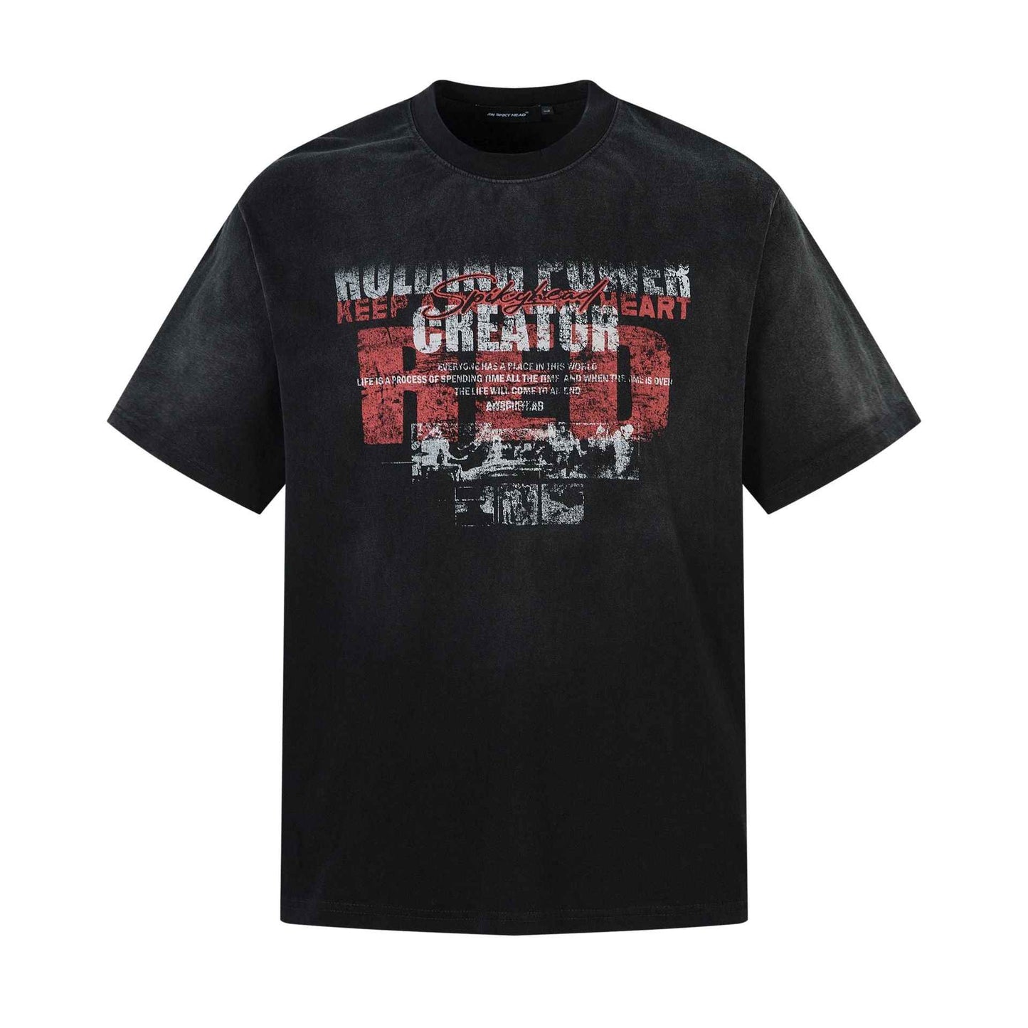 Washed Heavyweight Letter Print Short Sleeve T-Shirt For Men | MuddyStock Originals Black MuddyStock