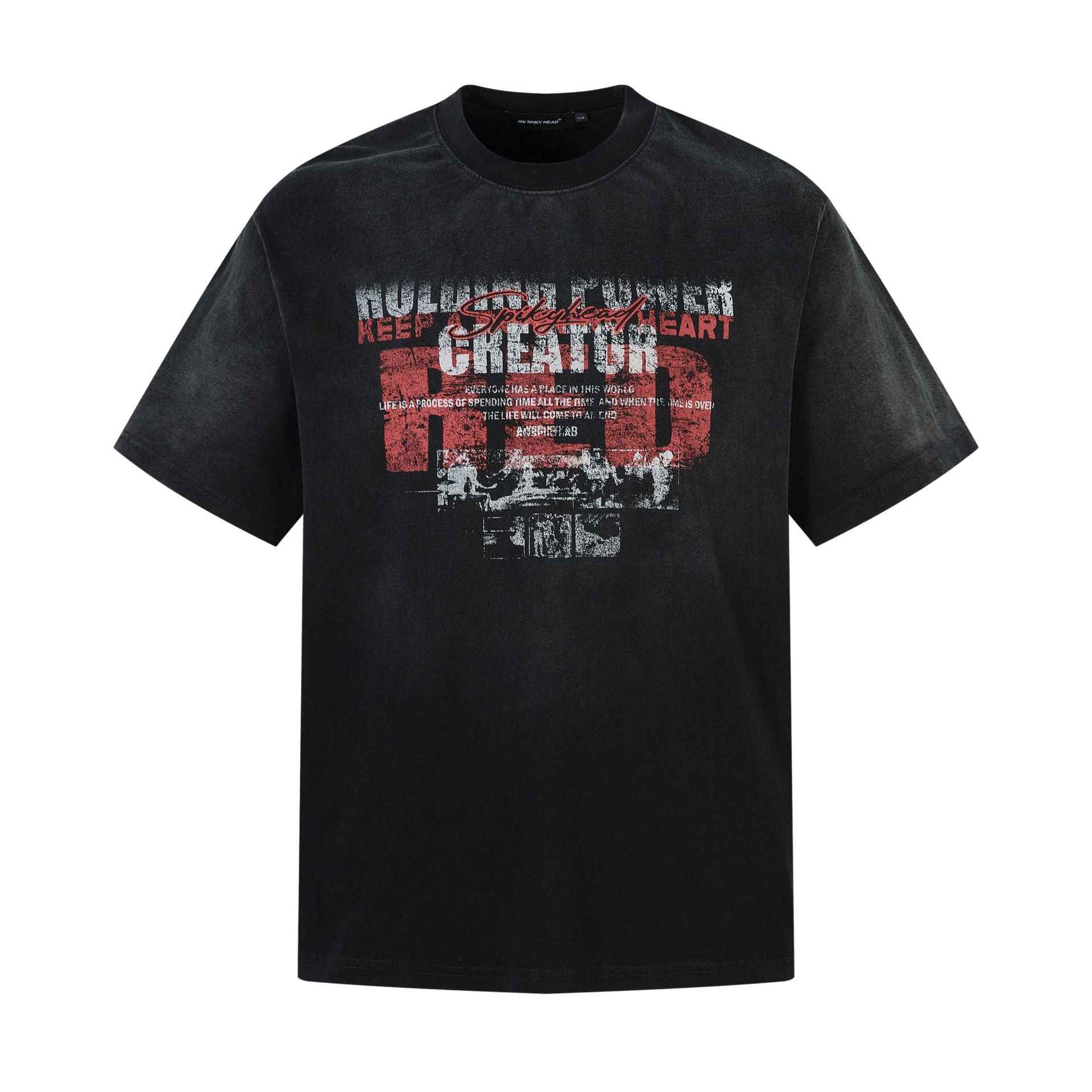 Washed Heavyweight Letter Print Short Sleeve T-Shirt For Men | MuddyStock Originals Black MuddyStock