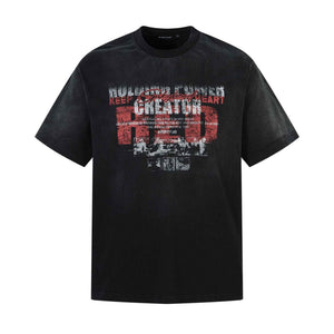 Washed Heavyweight Letter Print Short Sleeve T-Shirt For Men | MuddyStock Originals Black