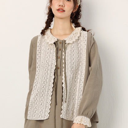 Lace-up Outer Cotton And Linen Waistcoat Vest For Women Khaki Average Size MuddyStock