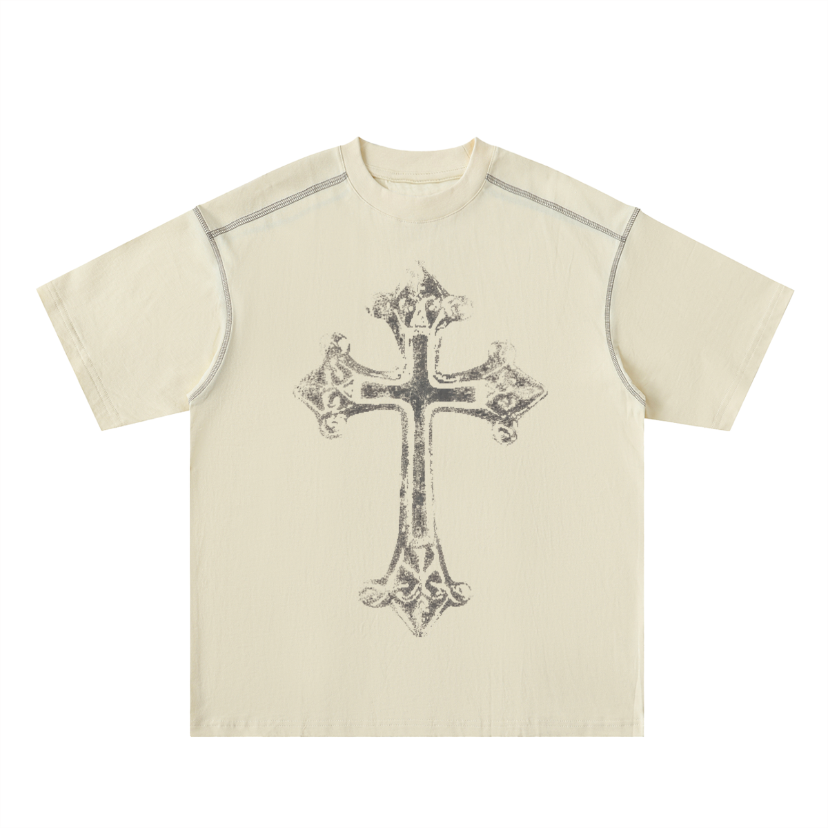 Oversized Contrast-Stitched Cotton Tee For Men | MuddyStock Originals Mild Apricot