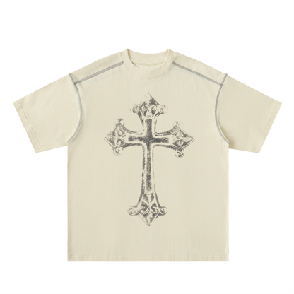 Oversized Contrast-Stitched Cotton Tee For Men | MuddyStock Originals Mild Apricot