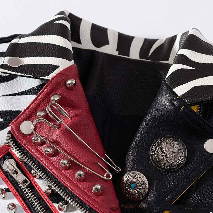 European And American Graffiti Slim Leather Jacket For Women