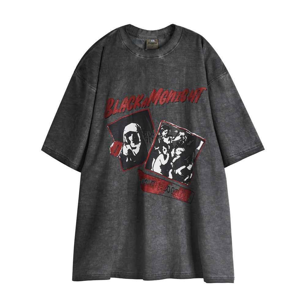 Women's New Character Letter Print Short-sleeved T-shirt Grey null