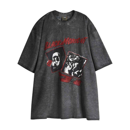Women's New Character Letter Print Short-sleeved T-shirt Grey null