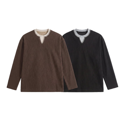 Loose Textured Mock Two-Piece Long Sleeve T-Shirt For Men | MuddyStock Originals