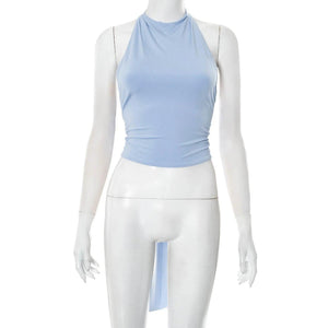 Women's Halter Backless Lace-up Waist Vest Blue