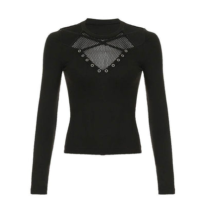 Grid cross splicing slim fit long sleeved top for women | MuddyStock Originals MuddyStock