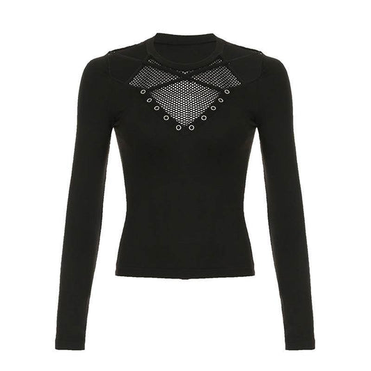 Grid cross splicing slim fit long sleeved top for women | MuddyStock Originals MuddyStock