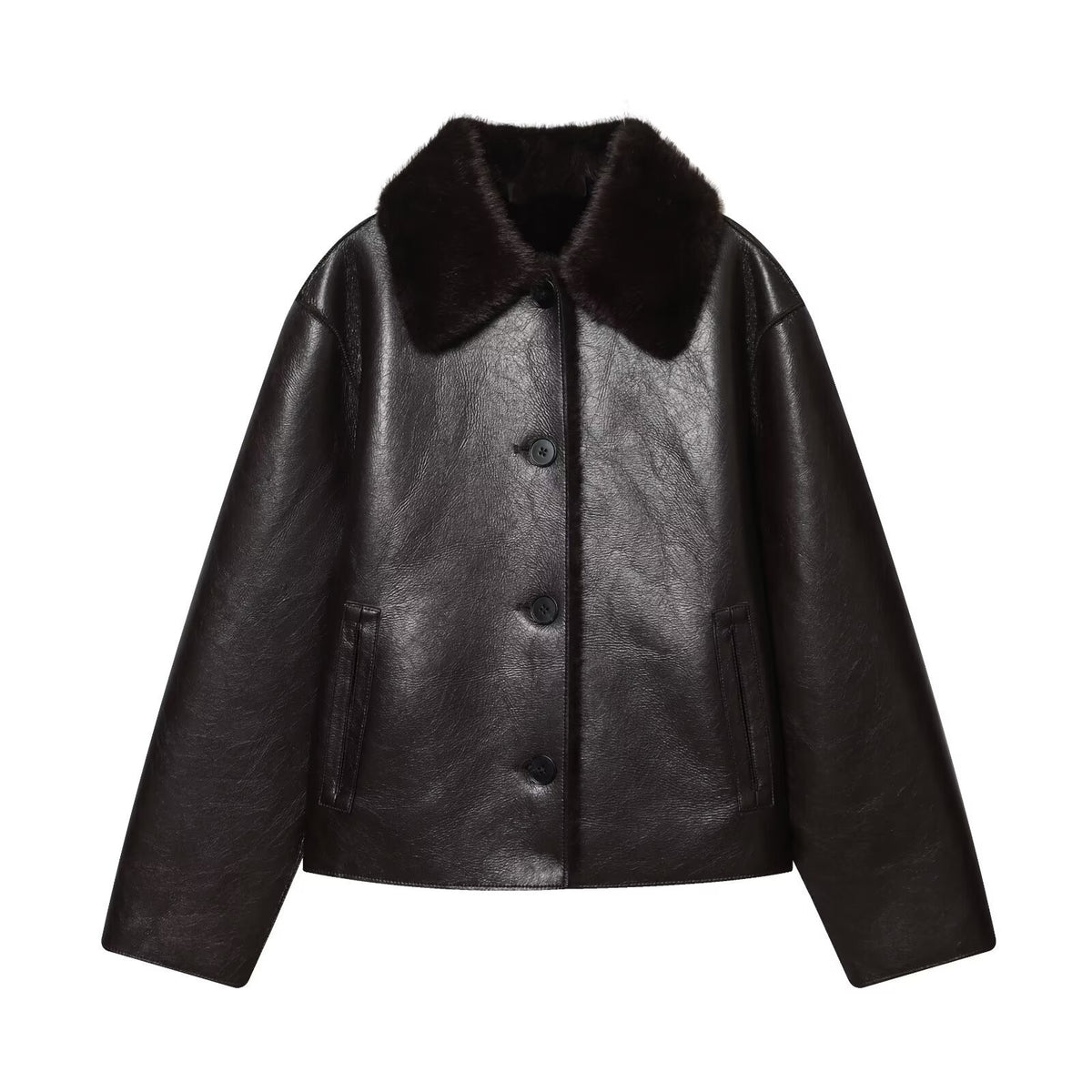 Fashionable And Casual Reversible Faux-leather Jacket For Women Picture Color All Products