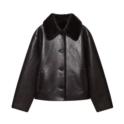 Fashionable And Casual Reversible Faux-leather Jacket For Women Picture Color All Products