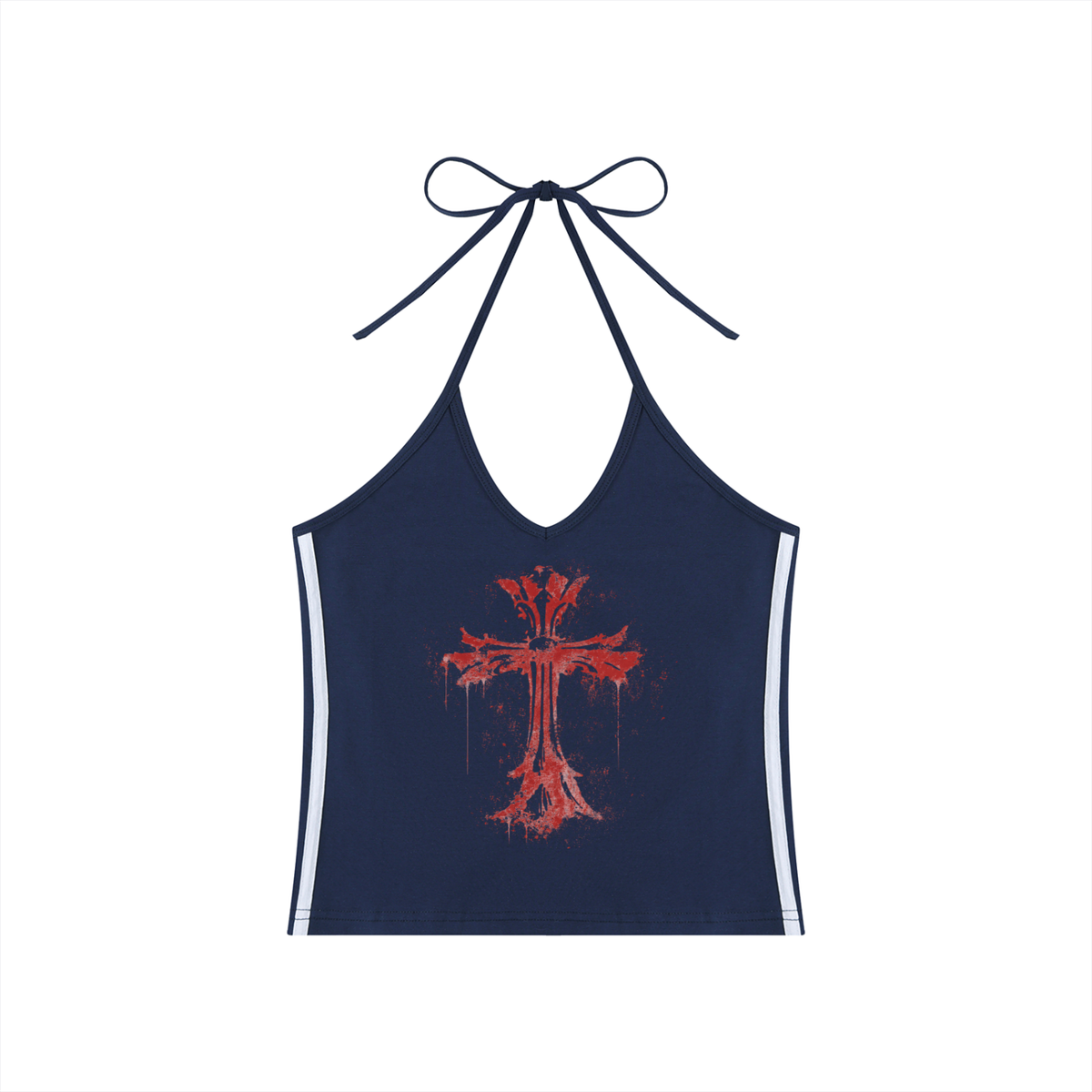 Women's Color Block Halter Crop Tank Top | MuddyStock Originals Navy Blue