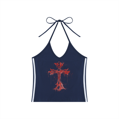 Women's Color Block Halter Crop Tank Top | MuddyStock Originals Navy Blue