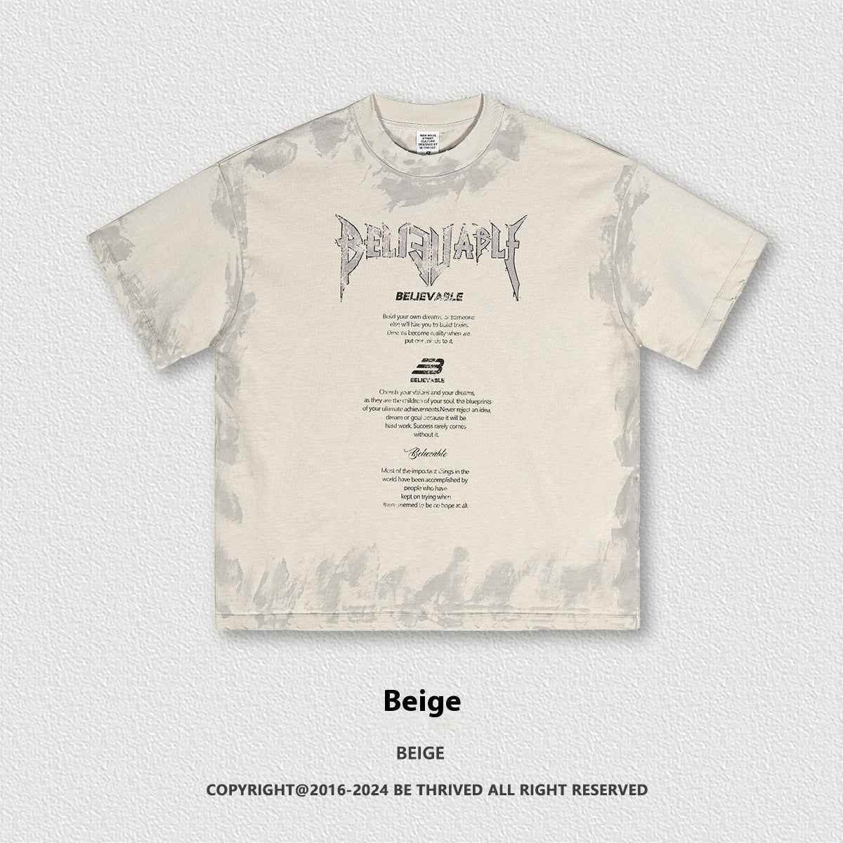 Men's Short-sleeved Racing Letter T-shirt Beige MuddyStock