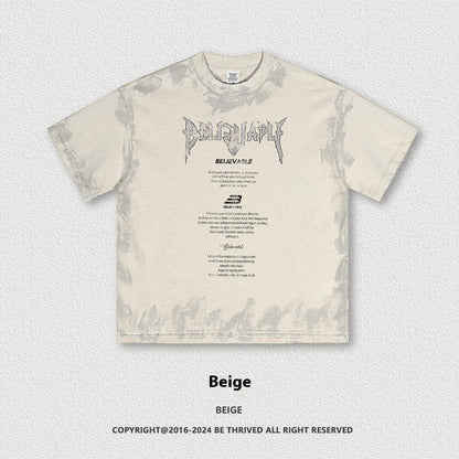 Men's Short-sleeved Racing Letter T-shirt Beige MuddyStock
