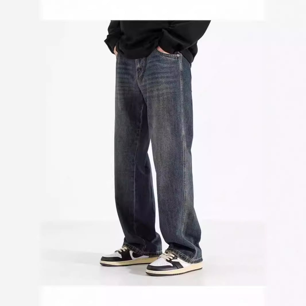 American Straight Jeans Retro Nostalgic Men Retro Blue