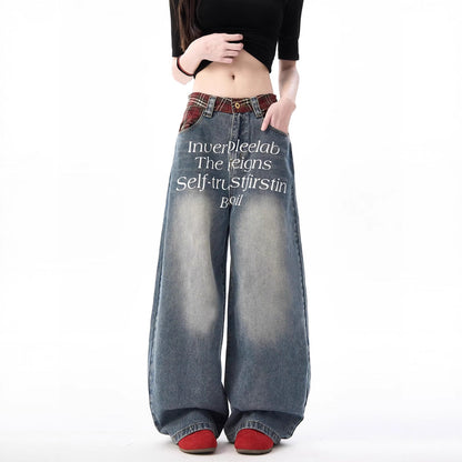 Retro Washed Letter Print Men's Wide-Leg Loose Straight Leg Jeans