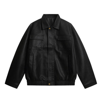 Metal Zipper PU Leather Jacket for Men | MuddyStock Originals Black MuddyStock