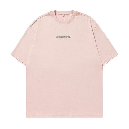 Letter printed loose round neck T-shirt | MuddyStock Originals Peach Pink MuddyStock