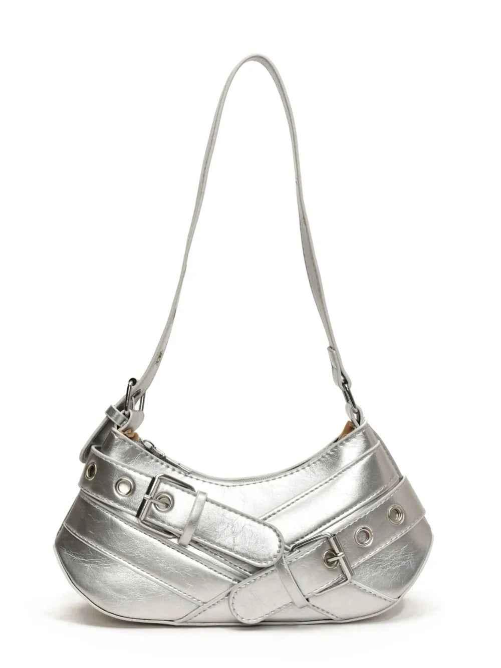 PU Leather Buckle Shoulder Bag | MuddyStock Originals Silver One Size