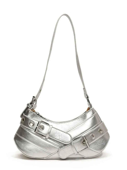 PU Leather Buckle Shoulder Bag | MuddyStock Originals Silver One Size