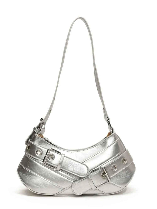 PU Leather Buckle Shoulder Bag | MuddyStock Originals Silver One Size