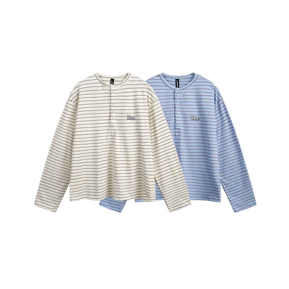 American Retro Women's Striped Long Sleeve Button T-shirt null