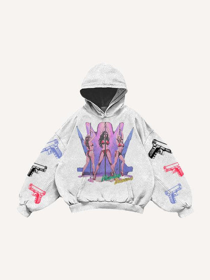 Casual Printed Polyester Hoodie White
