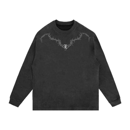 Gothic Crew Neck Long-sleeved T-shirt For Men Dark Gray null