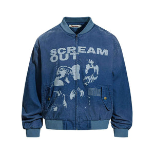 Rockabilly Vintage Print Loose Casual Jacket for Men | MuddyStock Originals Blue