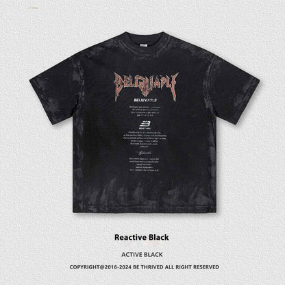 Men's Short-sleeved Racing Letter T-shirt Reactive Black MuddyStock