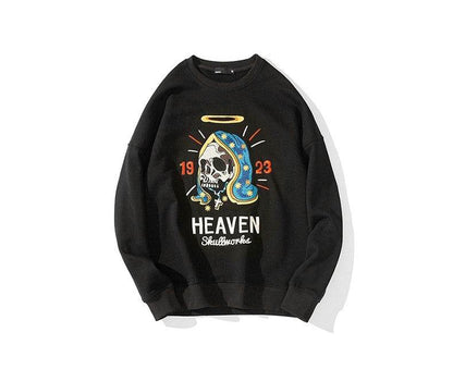 Retro motorcycle skeleton gangster high street sweater For Men Black MuddyStock