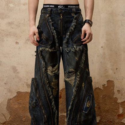 Female Alien Structural Stained Jeans For Men And Women MuddyStock