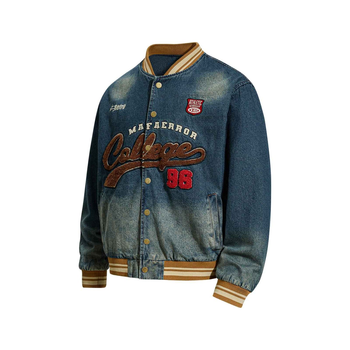 Vintage Washed Letter Embroidery Baseball Jacket for Men | MuddyStock Originals MuddyStock