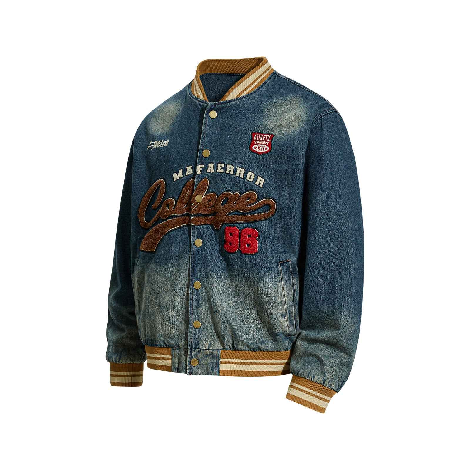 Vintage Washed Letter Embroidery Baseball Jacket for Men | MuddyStock Originals MuddyStock