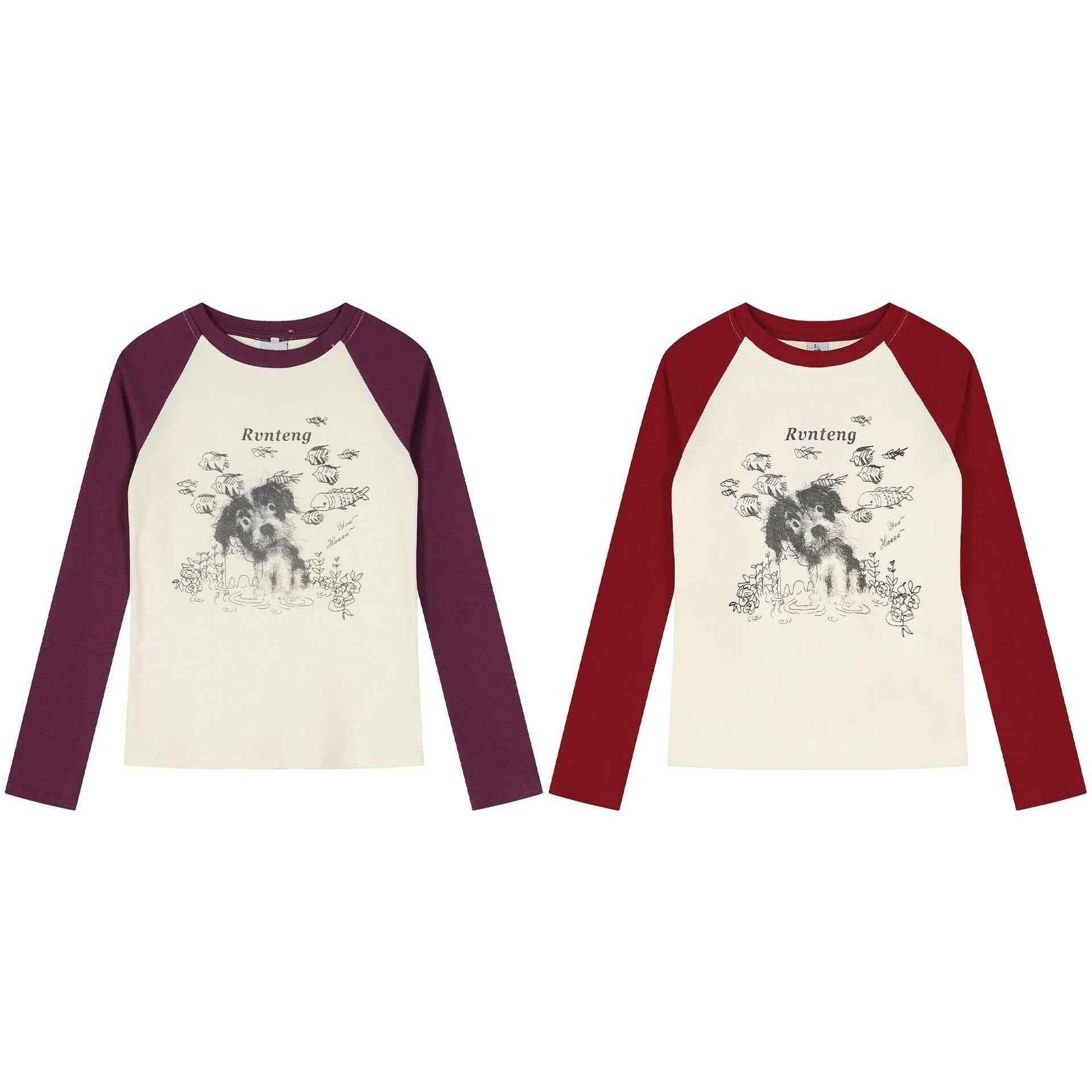cartoon puppy long sleeved T-shirt for women | MuddyStock Originals