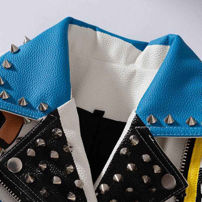 Personalized Graffiti Print Motorcycle Leather Jacket For Women MuddyStock