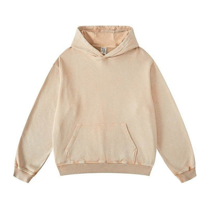 Thickened Washed Old Gradient Solid Color Batik Hooded Sweater For Men And Women Khaki MuddyStock