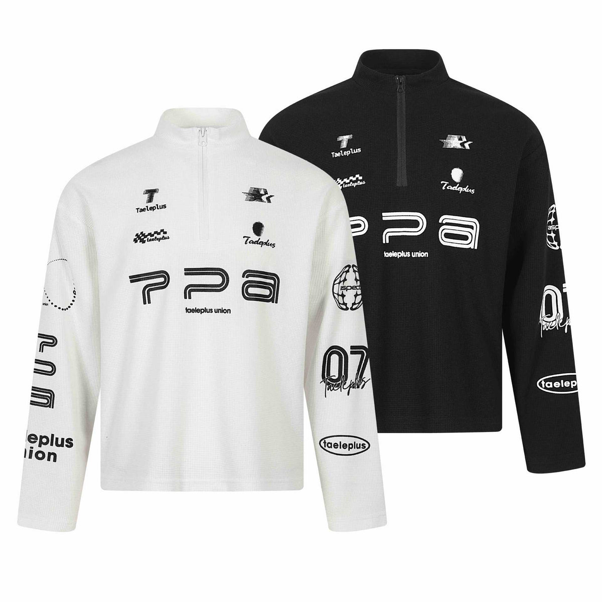 Half-High Neck Zipper Casual Printed Waffle Knit Long Sleeve T-Shirt For Men | MuddyStock Originals
