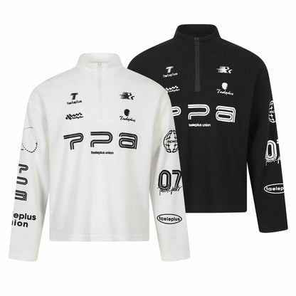 Half-High Neck Zipper Casual Printed Waffle Knit Long Sleeve T-Shirt For Men | MuddyStock Originals