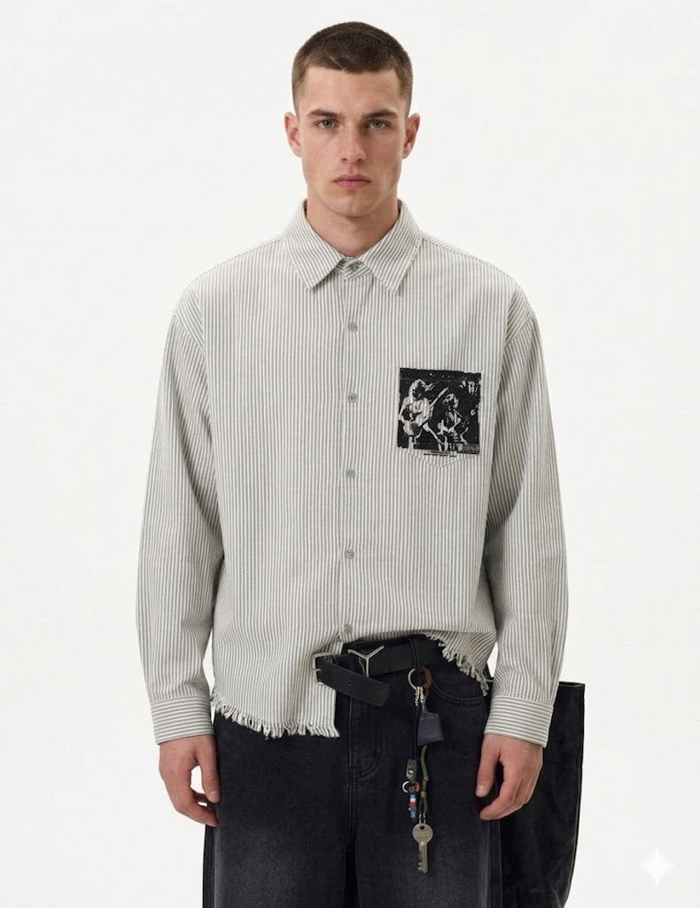 Character Print Destroyed Hem Striped Shirt For Men | MuddyStock Originals eprolo