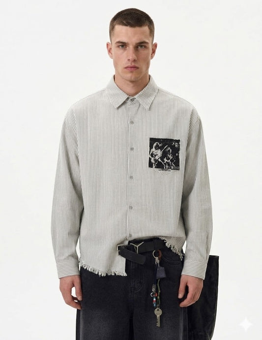 Character Print Destroyed Hem Striped Shirt For Men | MuddyStock Originals eprolo