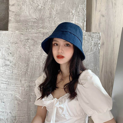 Flower Pot Hat Fisherman Hat Female Autumn And Winter Bucket Hat Navy Blue B adjustable MuddyStock