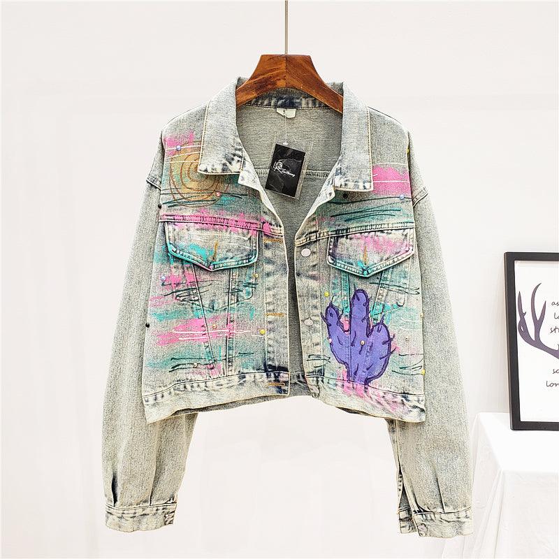 Hand drawn doodle letters denim jacket for women All Products