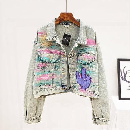 Hand drawn doodle letters denim jacket for women All Products