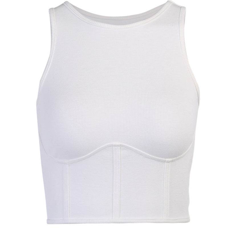 Rib Stitching Short Round Collar Solid Color Vest Woman MuddyStock