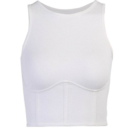Rib Stitching Short Round Collar Solid Color Vest Woman MuddyStock