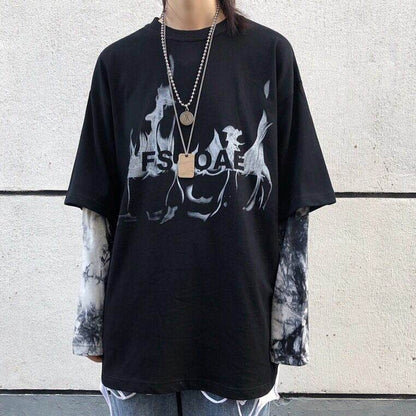 Street Personality Tie-Dye Flame Print Shirt MuddyStock
