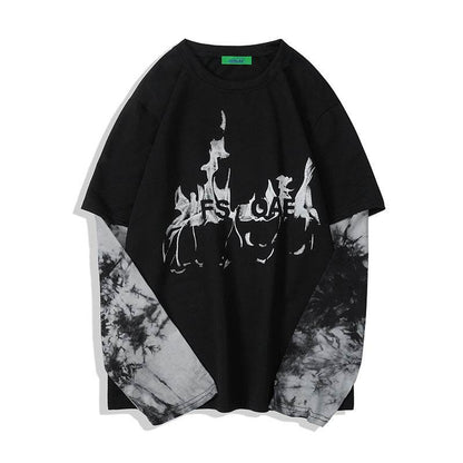 Street Personality Tie-Dye Flame Print Shirt MuddyStock