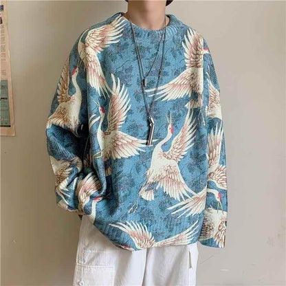 Spring New Style Hong Kong Wind Crane Sweater Boys Blue MuddyStock